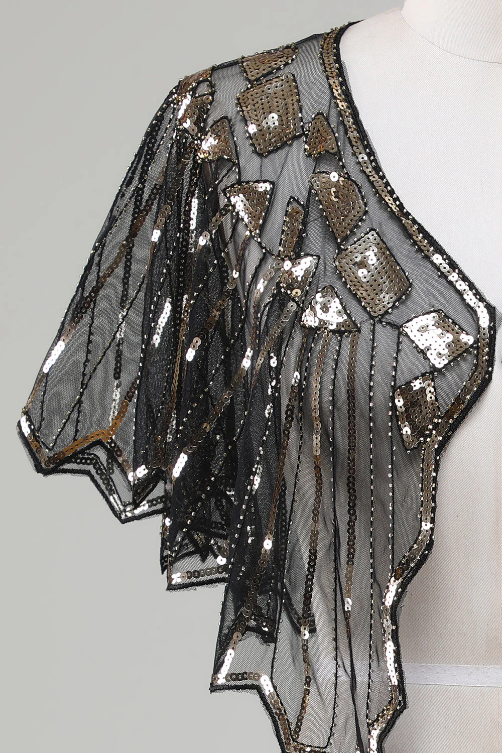 Paillettes Black Glitter 1920s Cape avec perles - Image 7