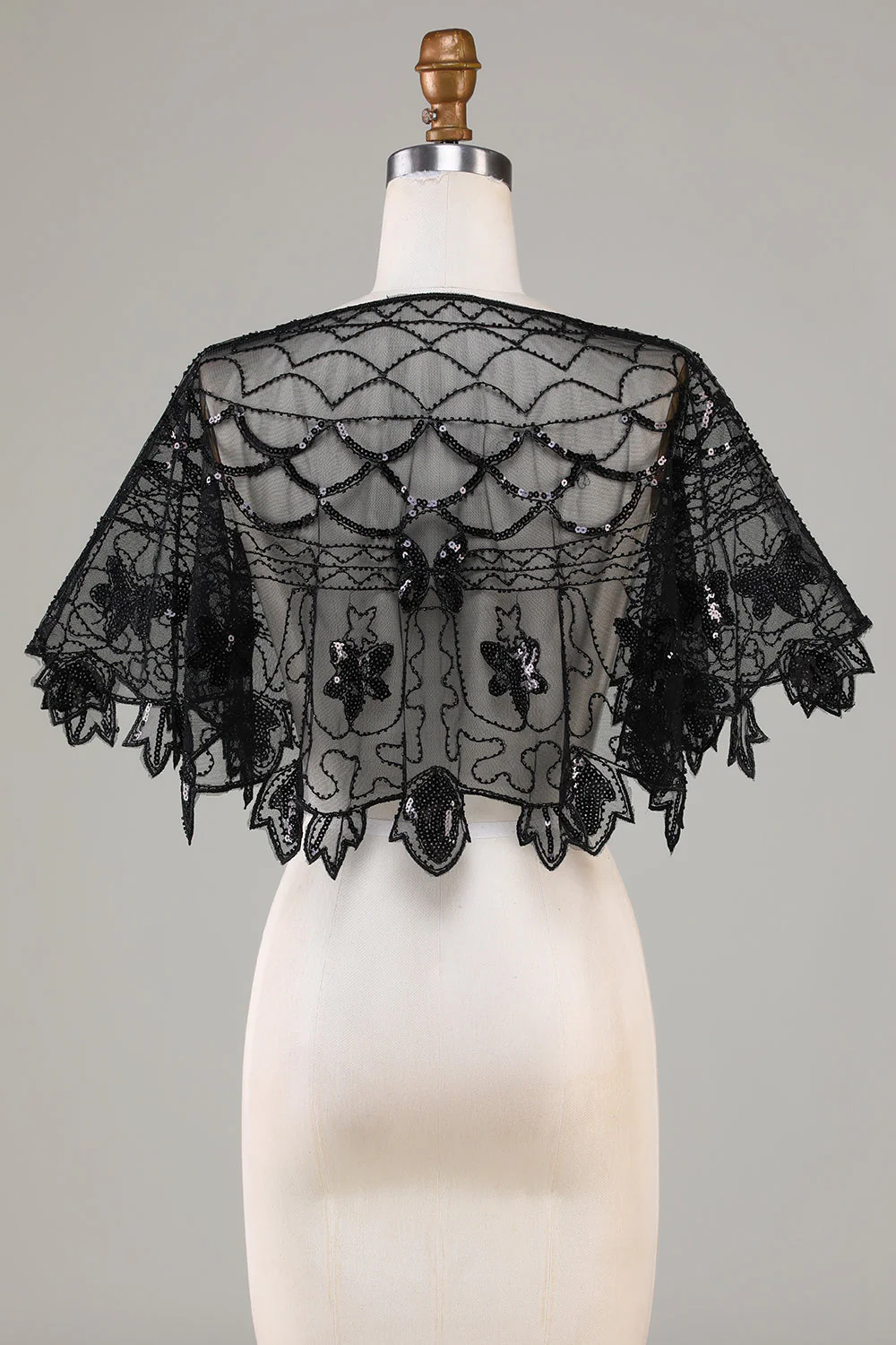 Paillettes Black Glitter 1920s Cape avec perles - Image 2