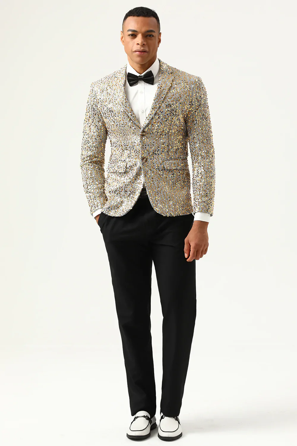 Blazer de bal pour homme champagne scintillant à paillettes avec revers crantés - Image 3