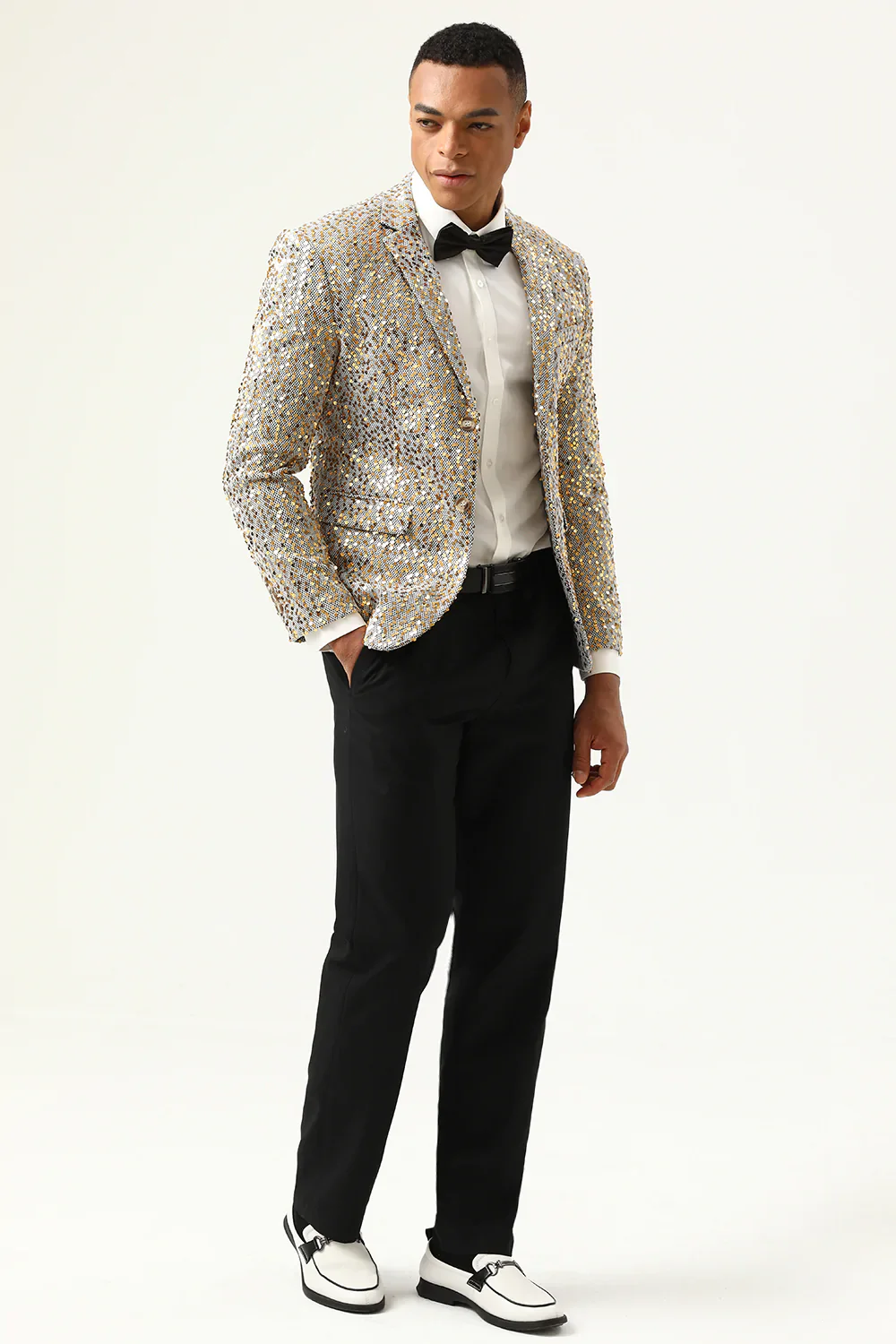 Blazer de bal pour homme champagne scintillant à paillettes avec revers crantés - Image 4