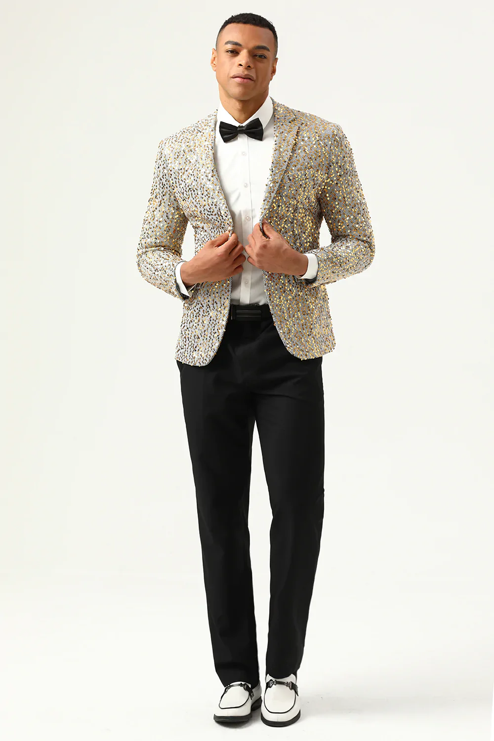 Blazer de bal pour homme champagne scintillant à paillettes avec revers crantés - Image 5