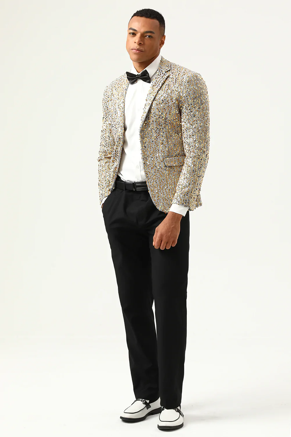 Blazer de bal pour homme champagne scintillant à paillettes avec revers crantés - Image 6