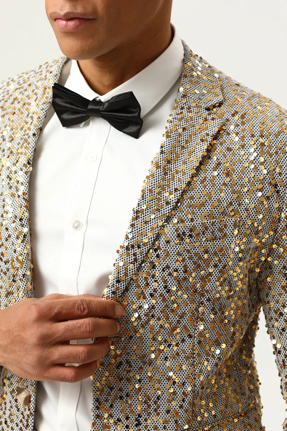 Blazer de bal pour homme champagne scintillant à paillettes avec revers crantés - Image 7