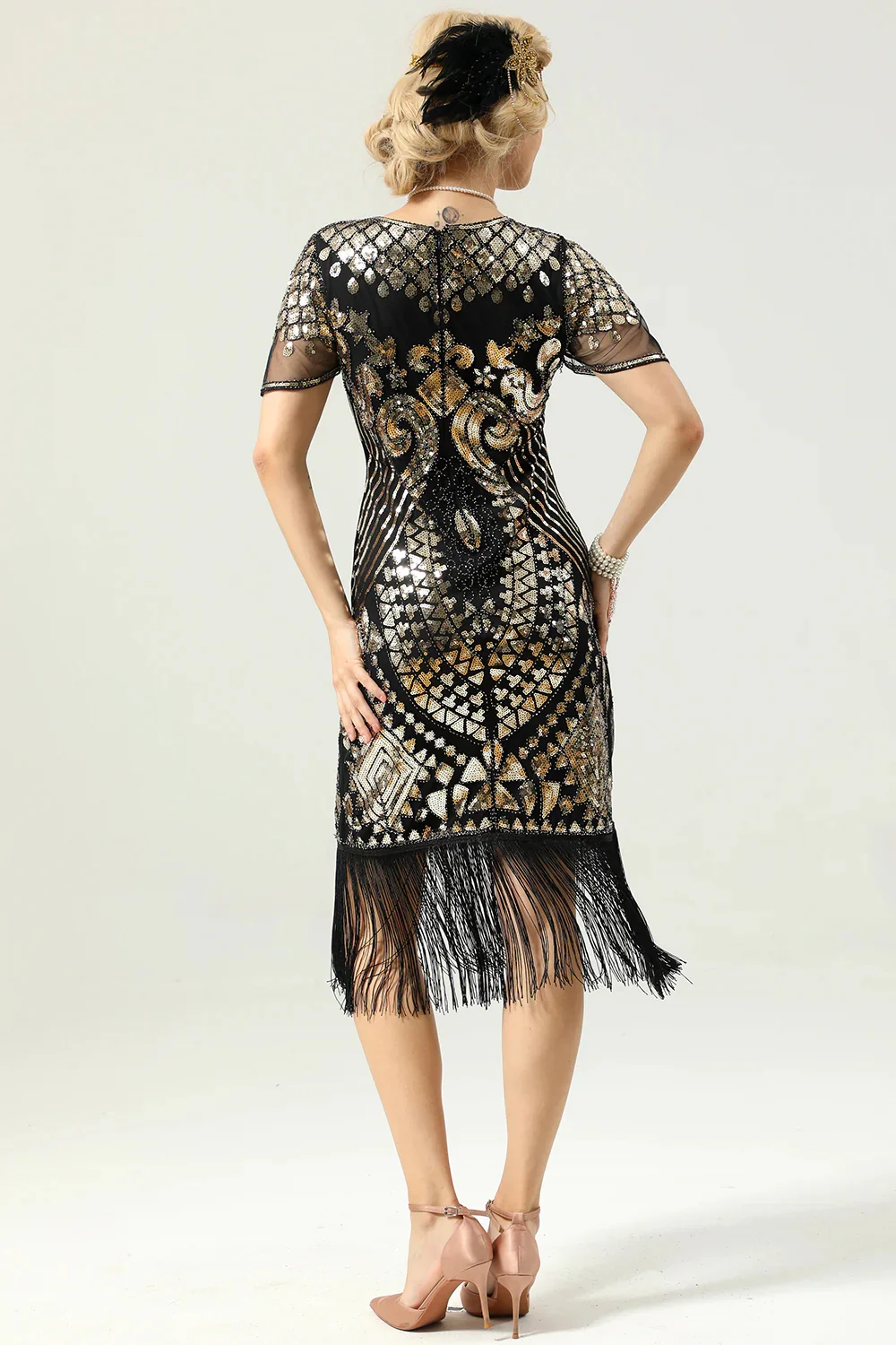 Paillettes noires frangées manches des années 20 robe avec accessoires ensemble - Image 2