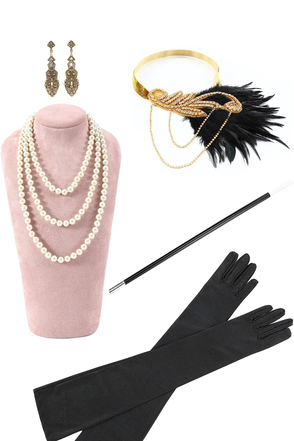 Paillettes noires scintillantes franges asymétriques des années 20 Gatsby robe avec accessoires ensemble - Image 3