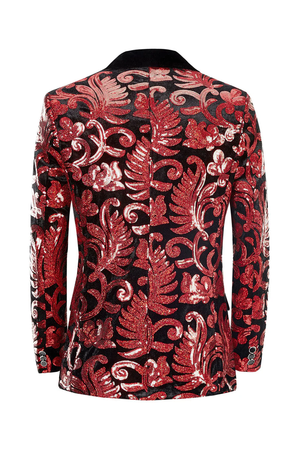 Paillettes rouges Motif floral Hommes 2 pièces Costumes - Image 2