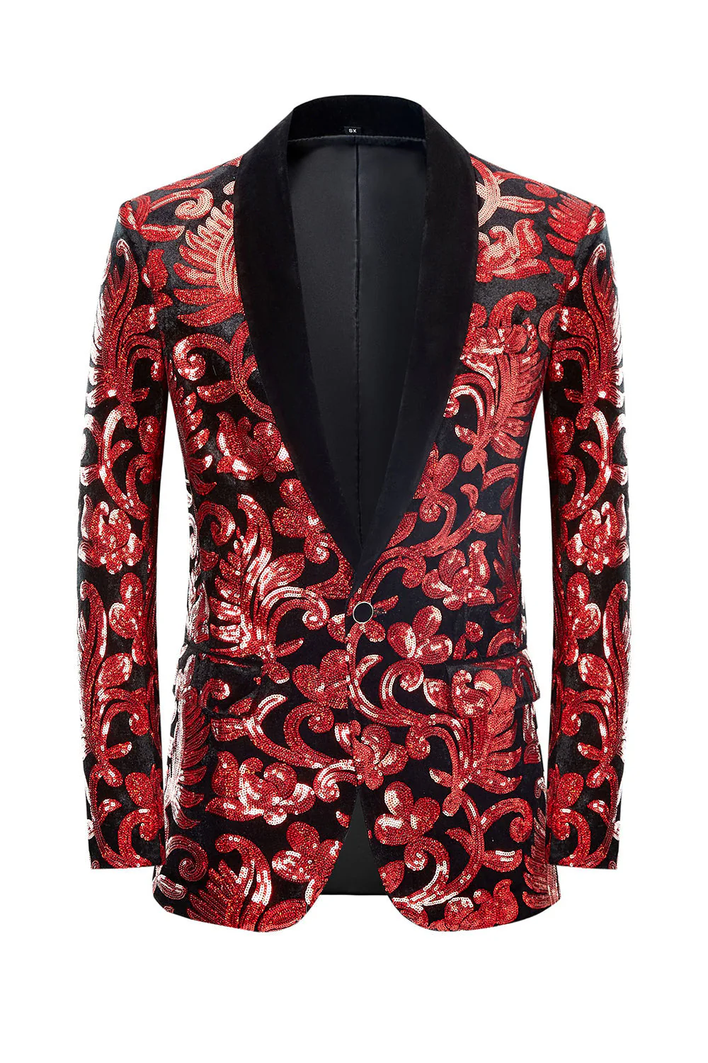 Paillettes rouges Motif floral Hommes 2 pièces Costumes - Image 3