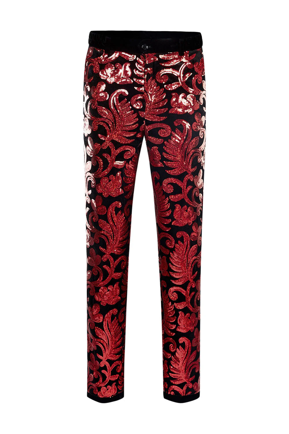 Paillettes rouges Motif floral Hommes 2 pièces Costumes - Image 5