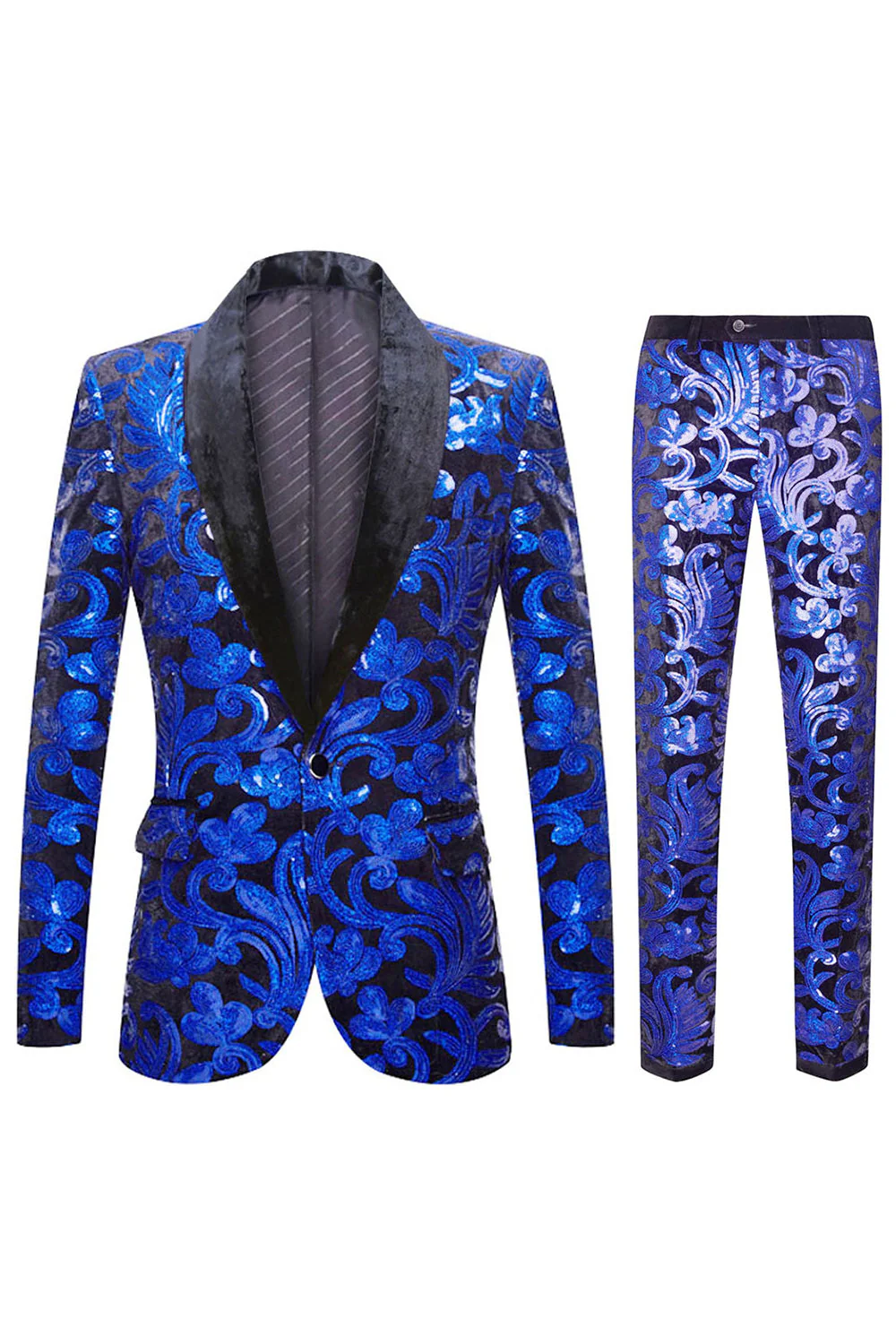 Paillettes rouges Motif floral Hommes 2 pièces Costumes - Image 9
