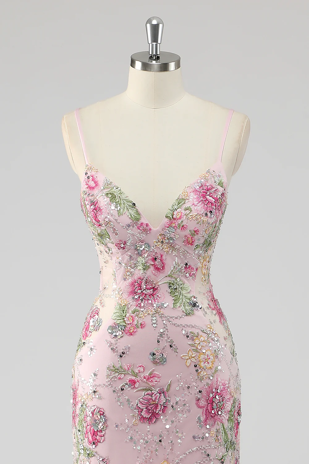 Robe de soirée sirène noire à sequins et bretelles fines avec appliques - Image 11