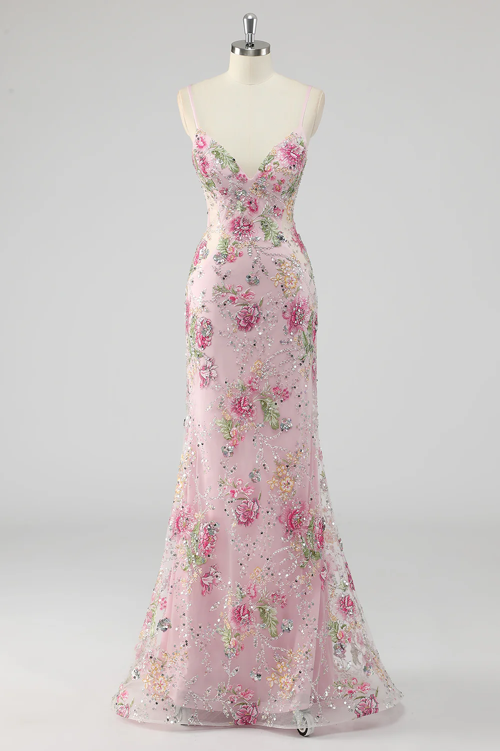 Robe de soirée sirène noire à sequins et bretelles fines avec appliques - Image 8