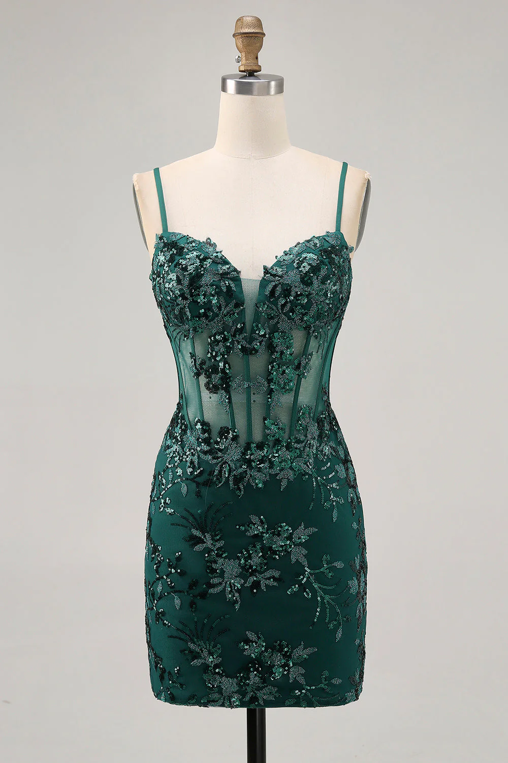 Paillettes scintillantes vert foncé Moulante corset dos nu Robe de retour - Image 7