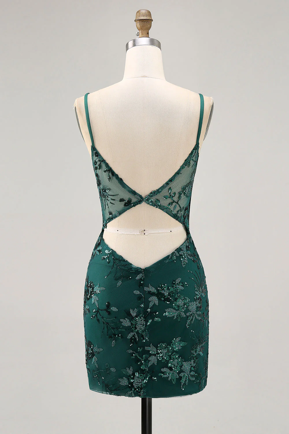 Paillettes scintillantes vert foncé Moulante corset dos nu Robe de retour - Image 8