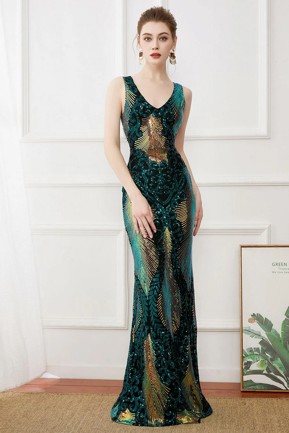 Paillettes vert foncé Gaine longue robe des années 20 - Image 3