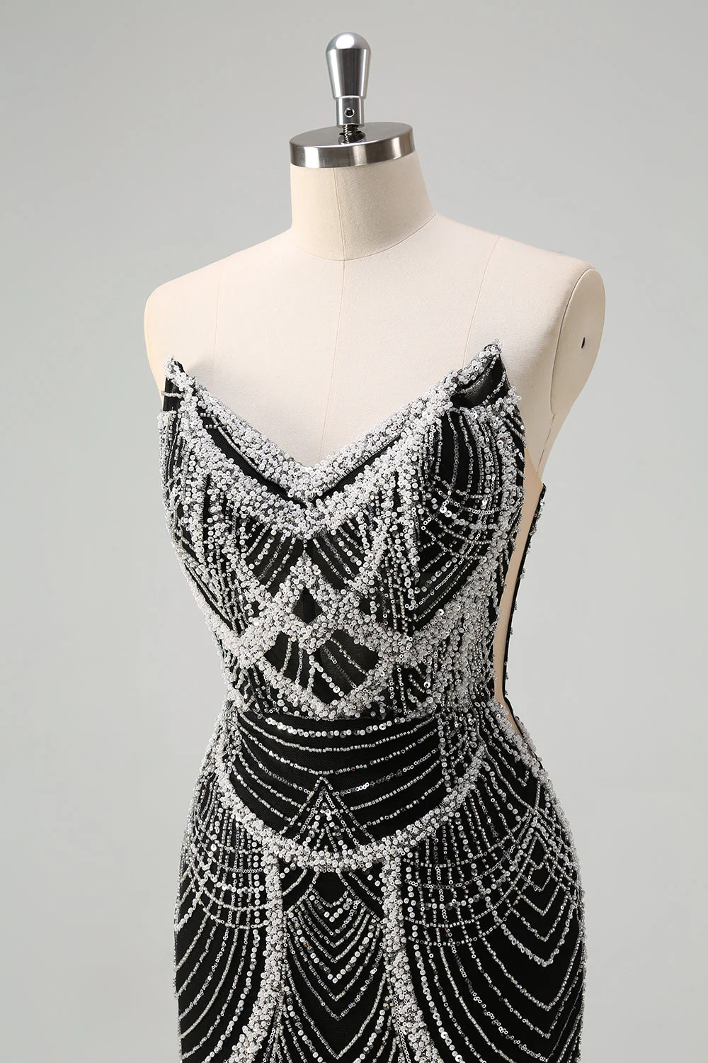 Robe de soirée longue vert foncé à paillettes et bustier style sirène - Image 18