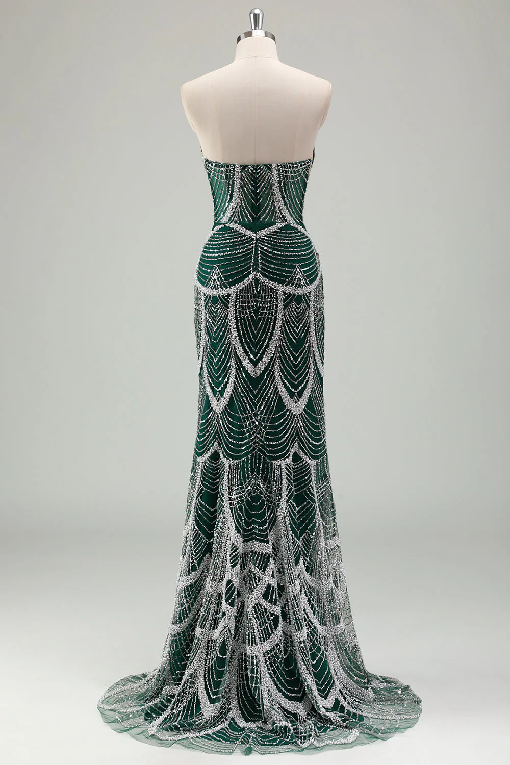 Robe de soirée longue vert foncé à paillettes et bustier style sirène - Image 2