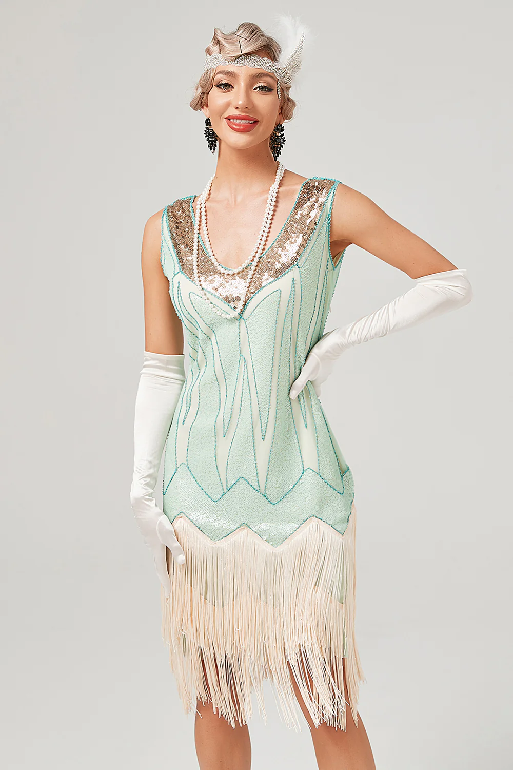 Paillettes Vert Short Robe de Fête des années 1920