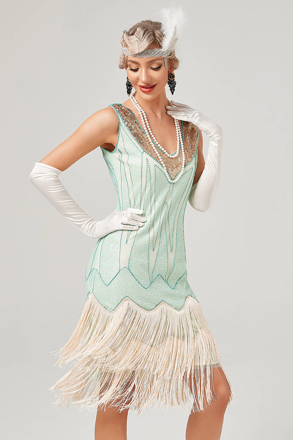 Paillettes Vert Short Robe de Fête des années 1920 - Image 5