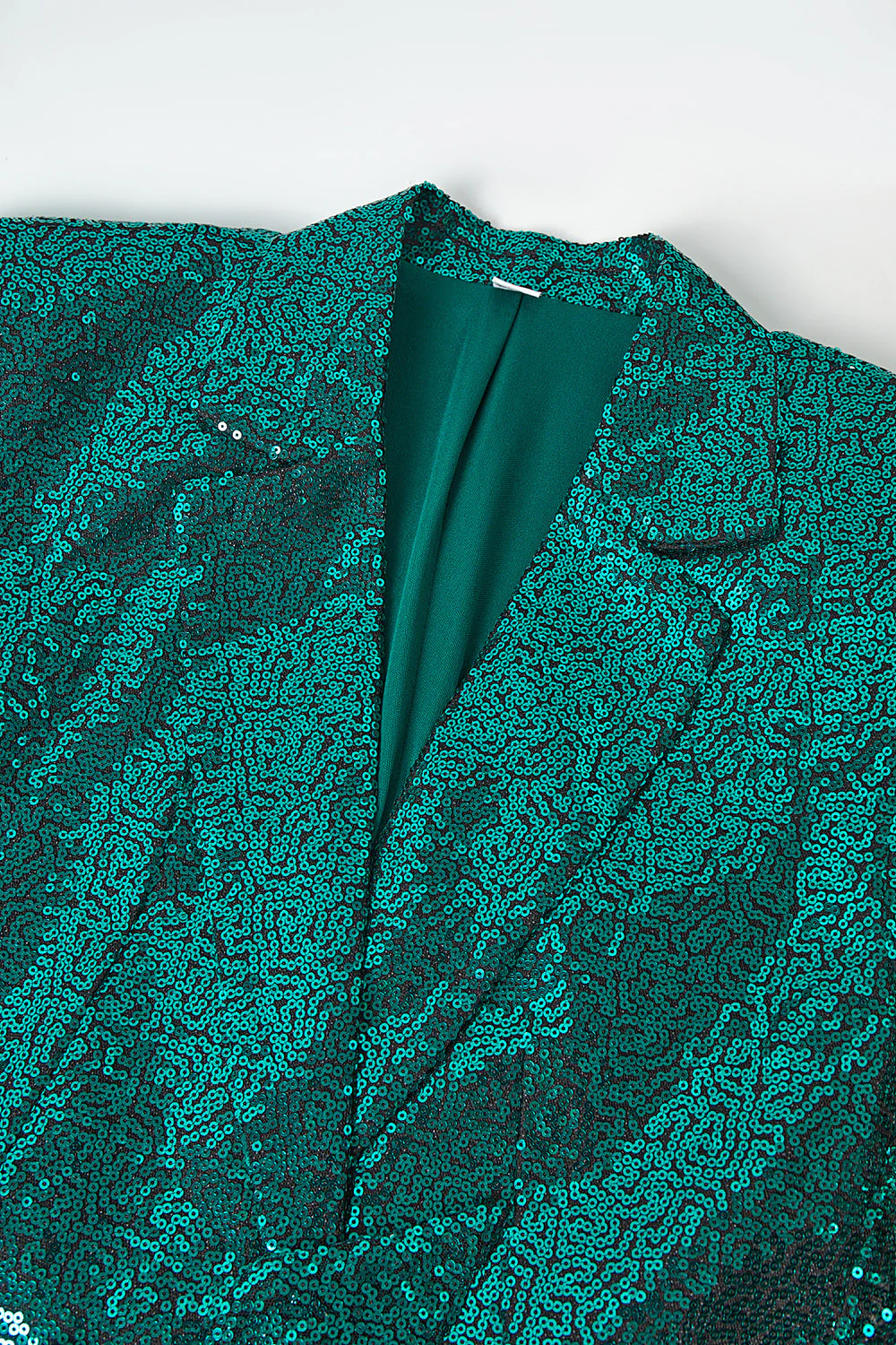 Paillettes vertes scintillantes à revers cranté femmes costumes avec ceinture - Image 10