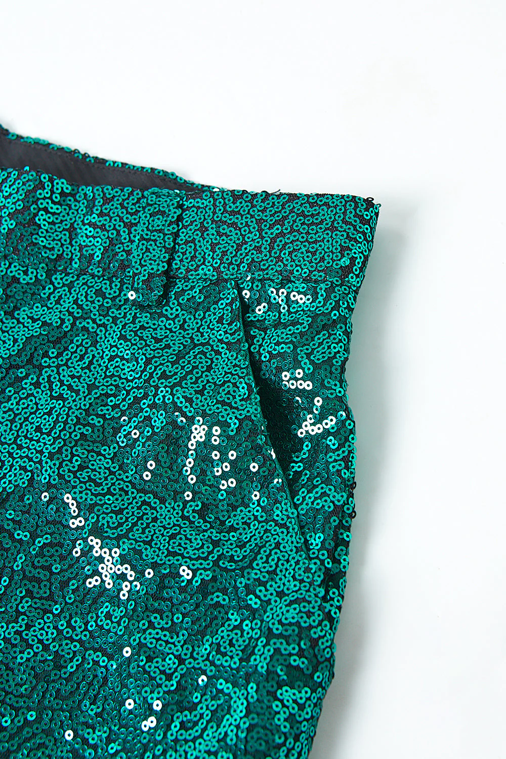 Paillettes vertes scintillantes à revers cranté femmes costumes avec ceinture - Image 12