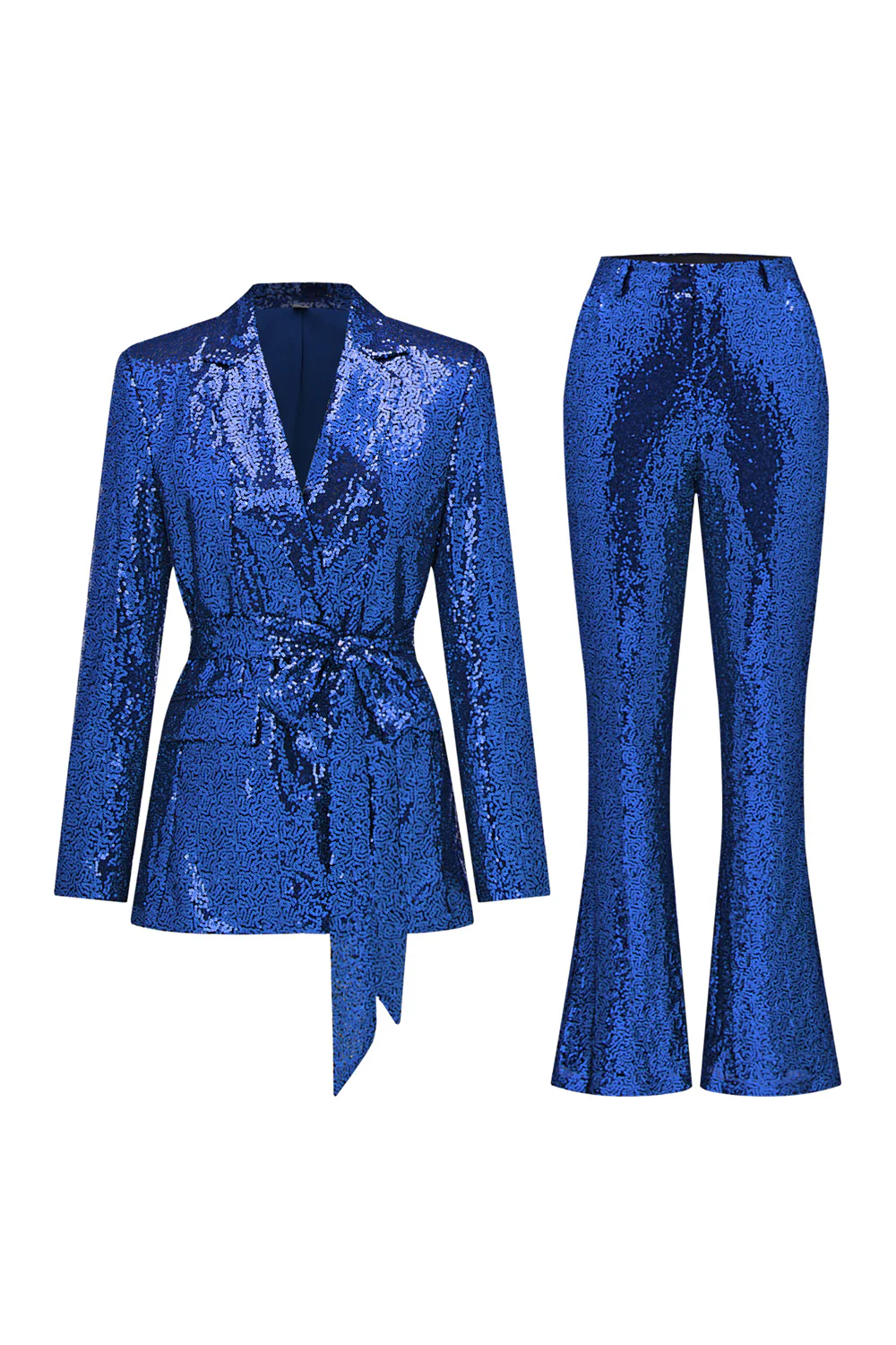 Paillettes vertes scintillantes à revers cranté femmes costumes avec ceinture - Image 20