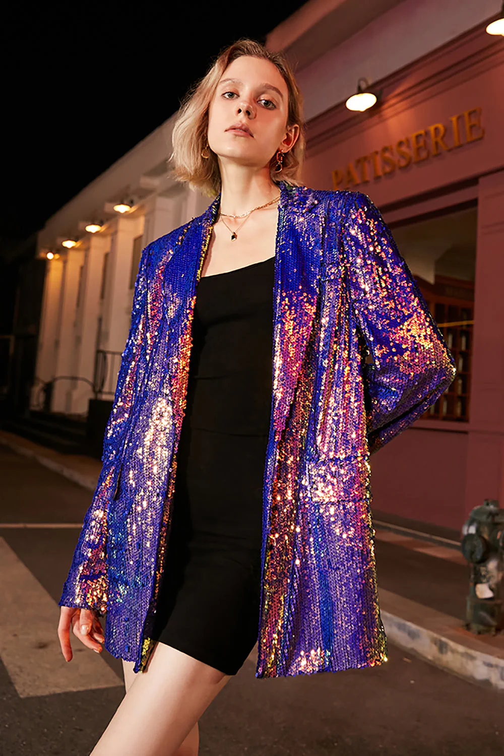 Paillettes violettes scintillantes Blazer de bal surdimensionné pour femmes - Image 3