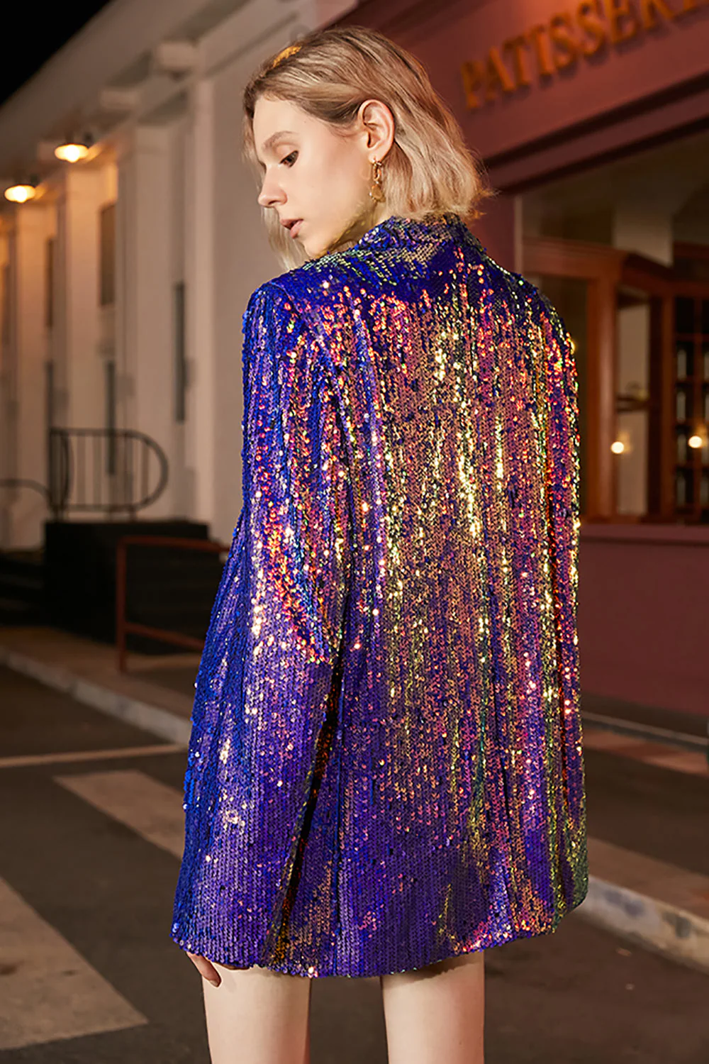 Paillettes violettes scintillantes Blazer de bal surdimensionné pour femmes - Image 6