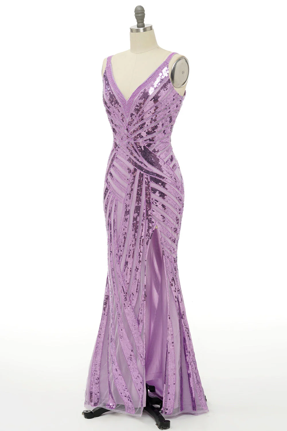 Paillettes violettes scintillantes Robe de bal longue sans dos - Image 6