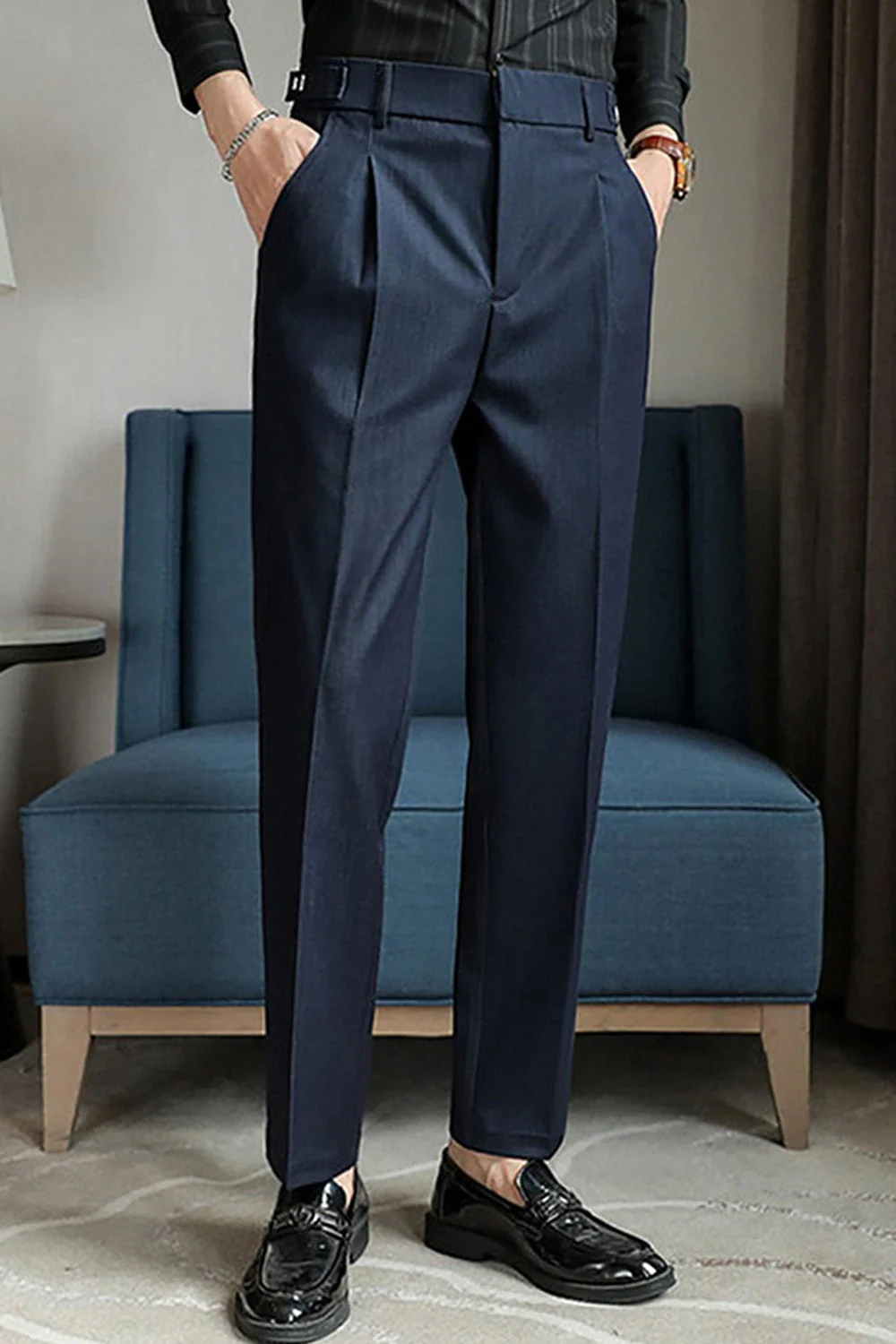 Pantalon de costume homme à jambes droites bleu foncé