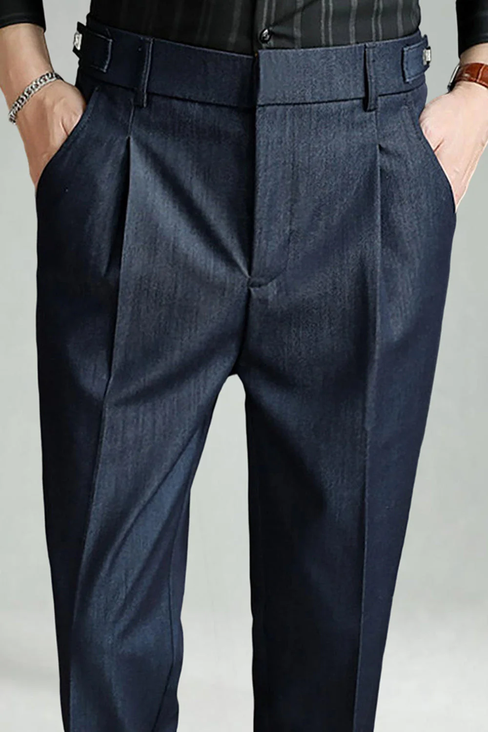 Pantalon de costume homme à jambes droites bleu foncé - Image 4