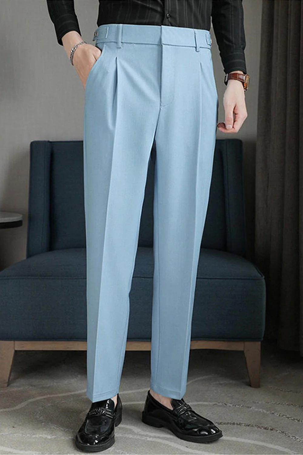 Pantalon de costume homme à jambes droites bleu foncé - Image 7