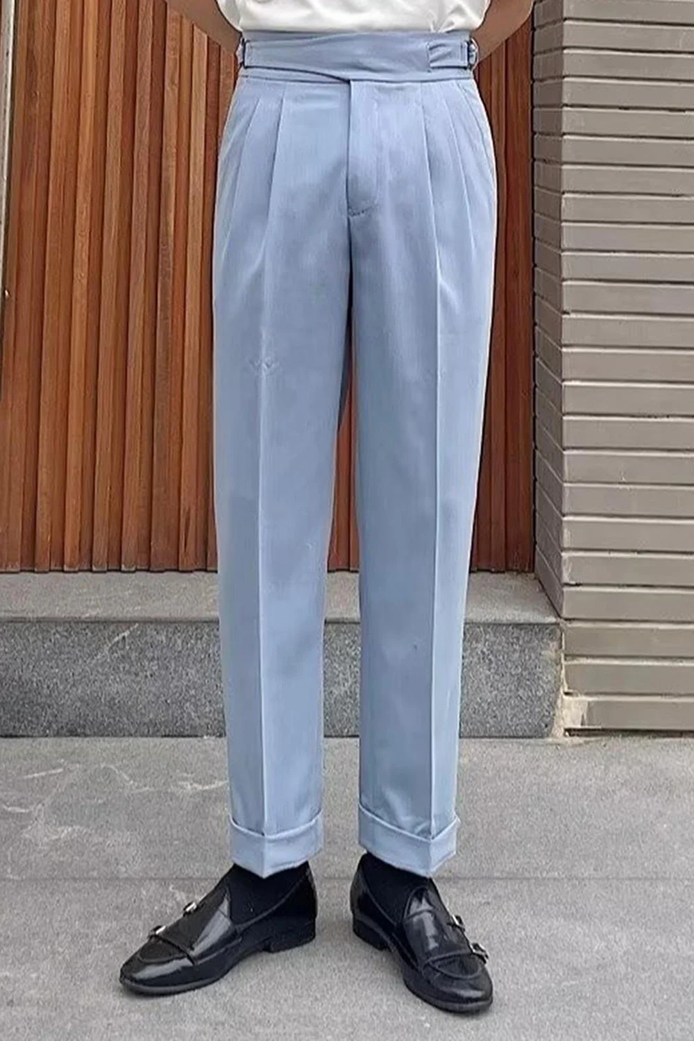 Pantalon de costume pour hommes taille haute bleu