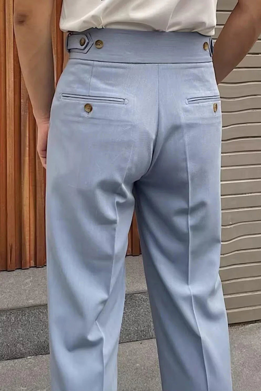 Pantalon de costume pour hommes taille haute bleu - Image 3