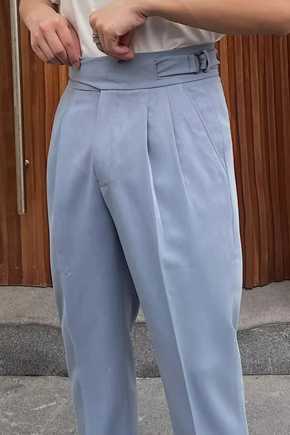 Pantalon de costume pour hommes taille haute bleu - Image 4