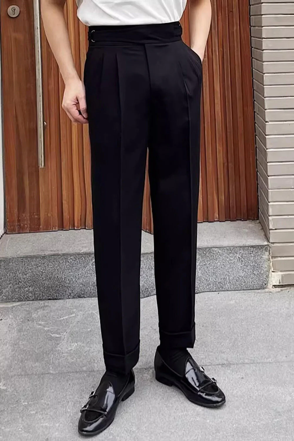 Pantalon de costume pour hommes taille haute bleu - Image 5