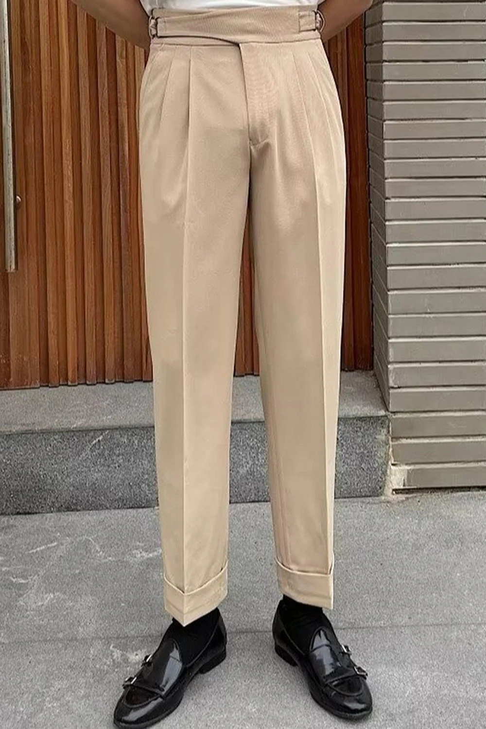 Pantalon de costume pour hommes taille haute bleu - Image 6