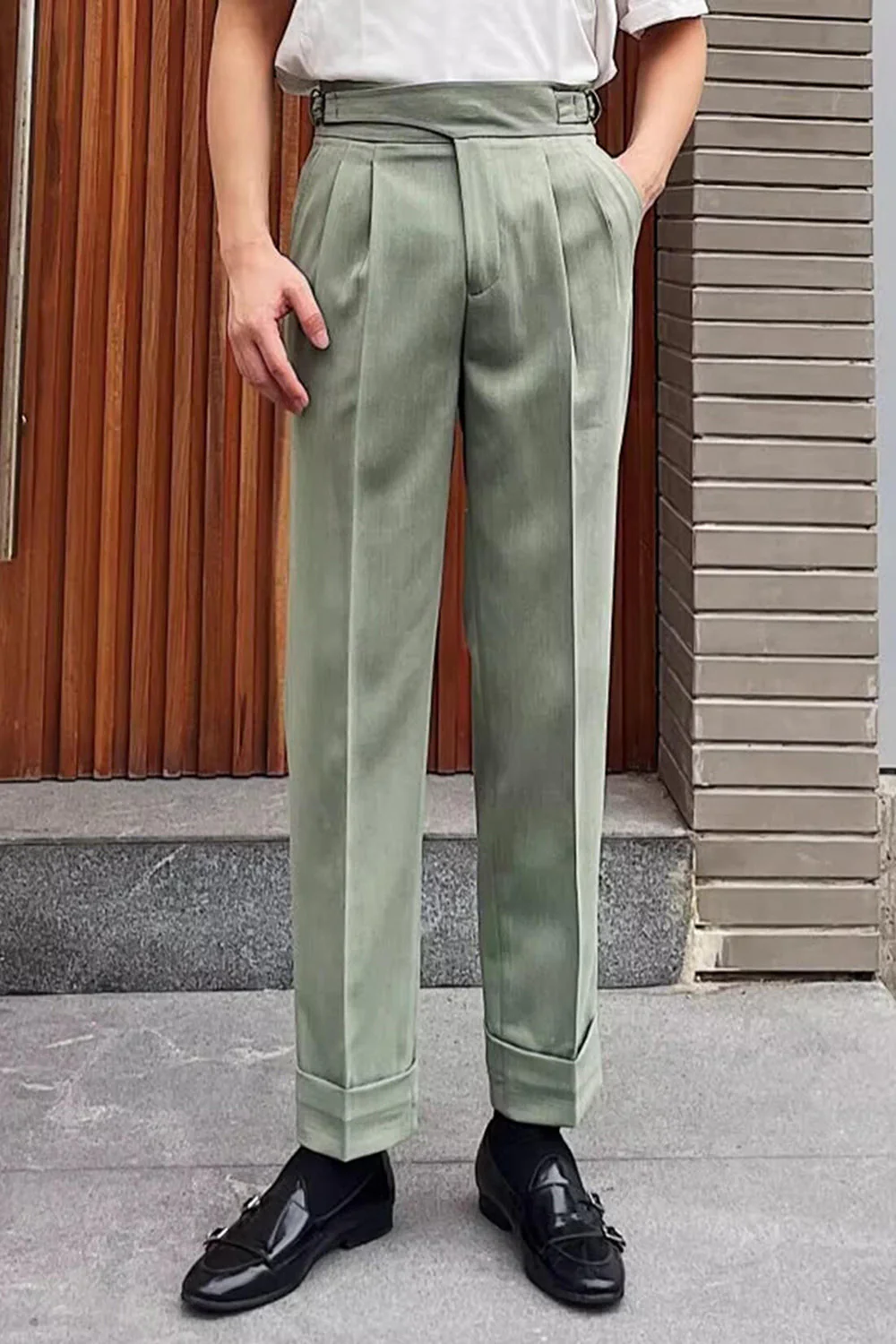 Pantalon de costume pour hommes taille haute bleu - Image 7