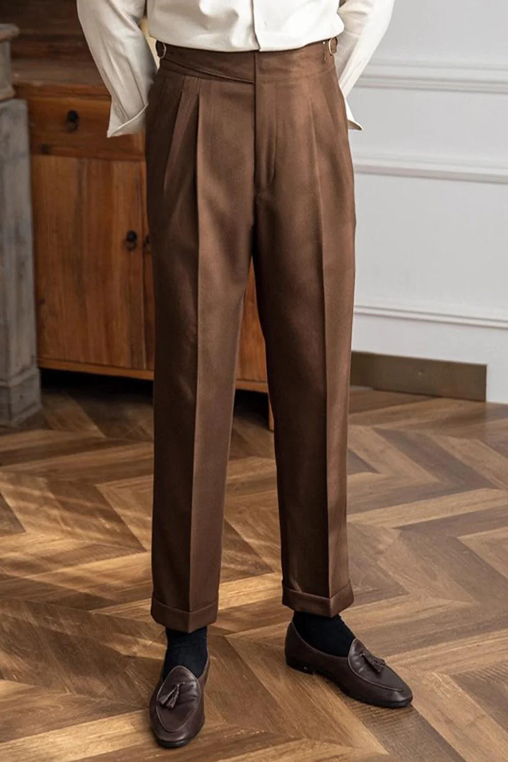Pantalon noir taille haute jambe droite pour hommes - Image 9