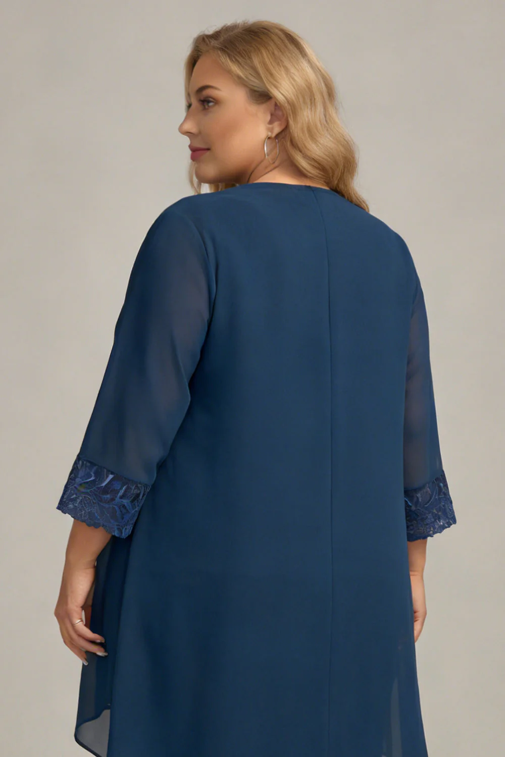 Tailleur pantalon 3 pièces bleu marine à manches longues pour mère de la mariée élégant - Image 11