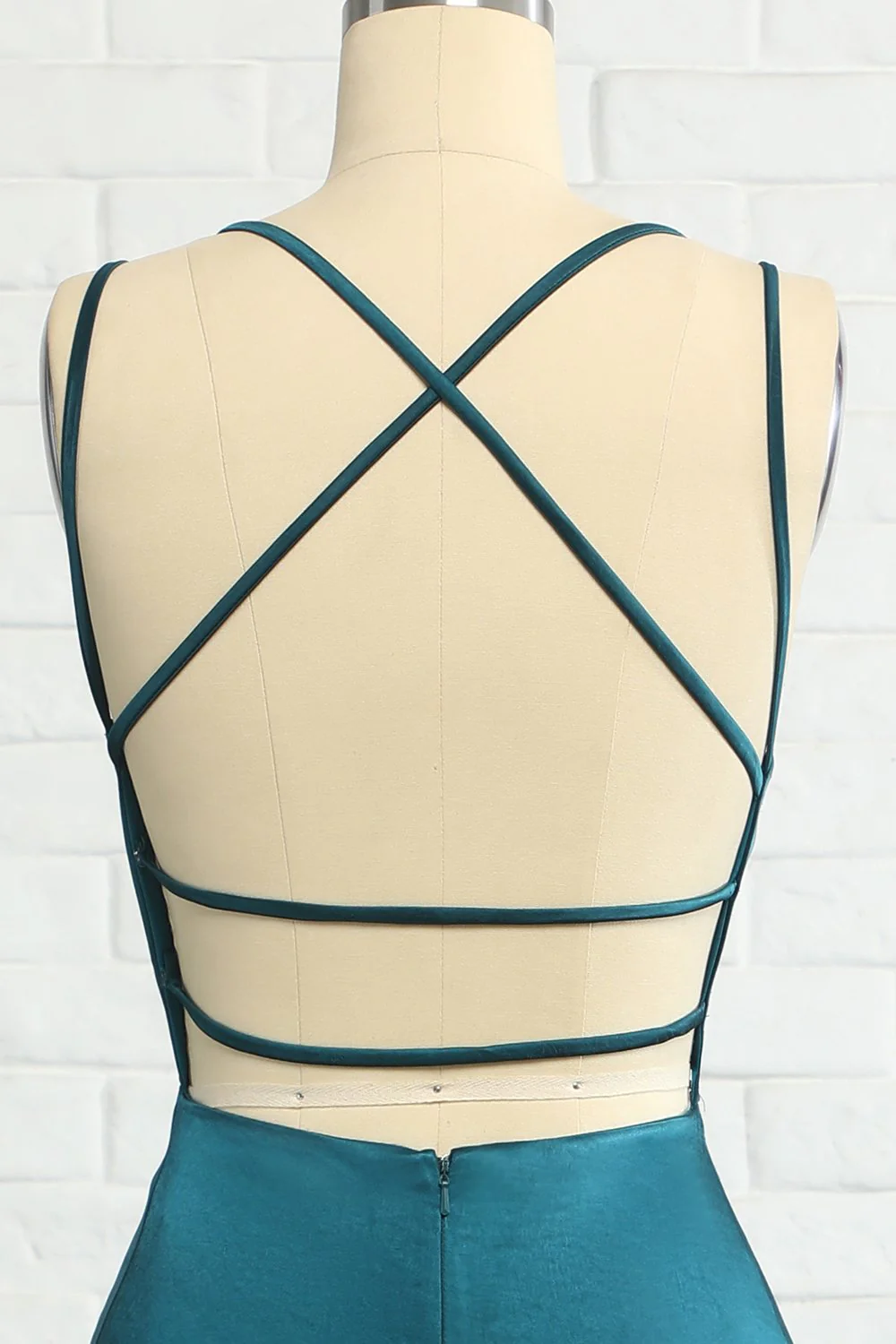Robe de soirée sirène longue bleu paon dos nu - Image 7