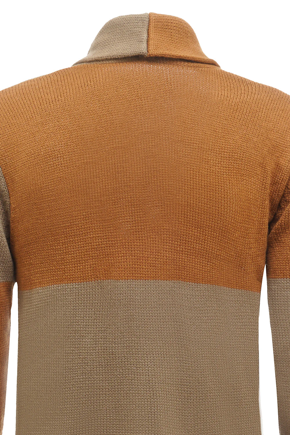 Patchwork marron Châle Col Manches Longues Homme Cardigan Pull - Image 5