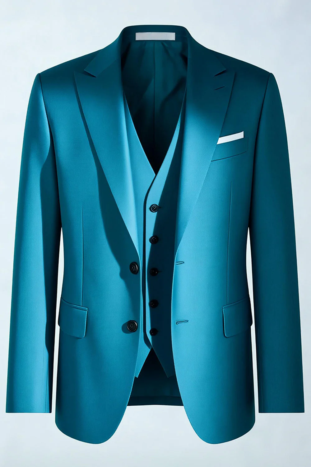 Peacock Blue Peak Lapel Costumes 3 pièces pour hommes - Image 4
