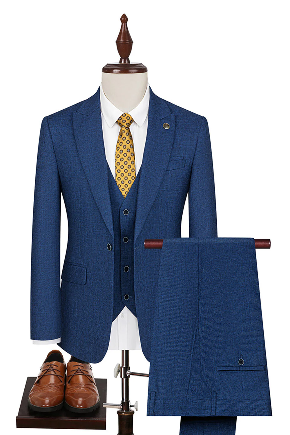 Peacock Blue Peak Repel One Button Costumes 3 pièces pour hommes