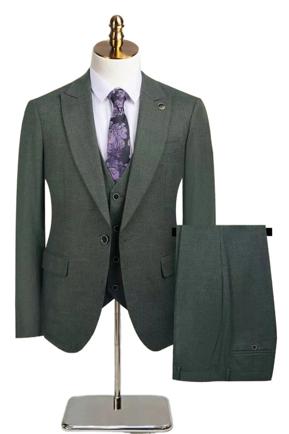Peacock Blue Peak Repel One Button Costumes 3 pièces pour hommes - Image 10