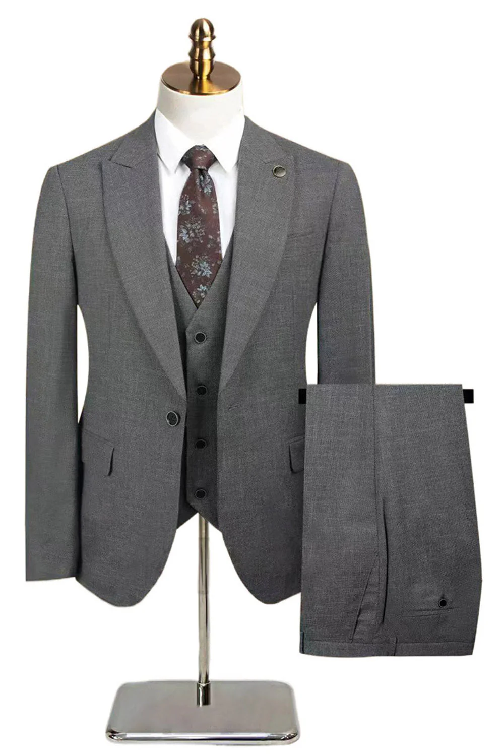 Peacock Blue Peak Repel One Button Costumes 3 pièces pour hommes - Image 11
