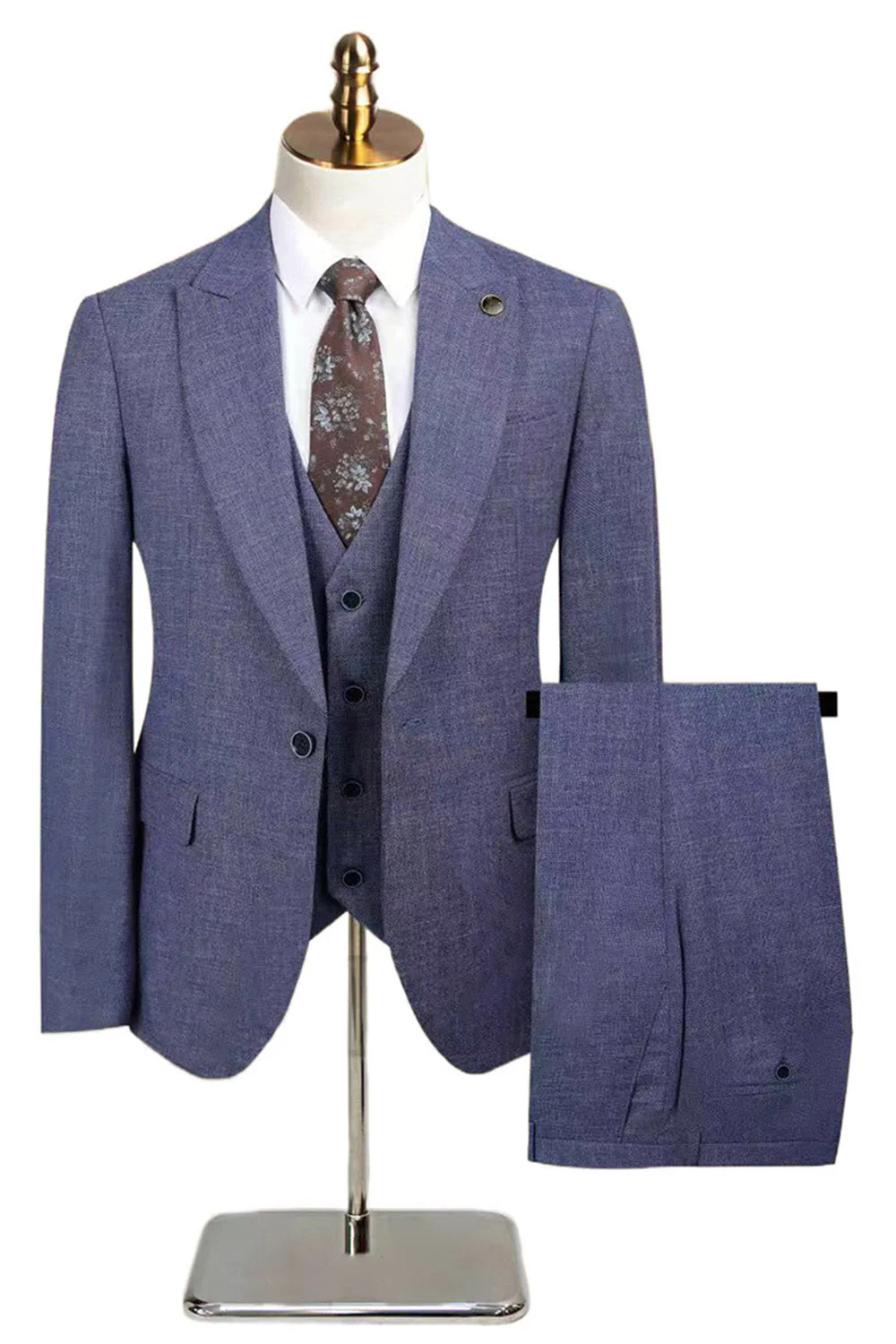 Peacock Blue Peak Repel One Button Costumes 3 pièces pour hommes - Image 12