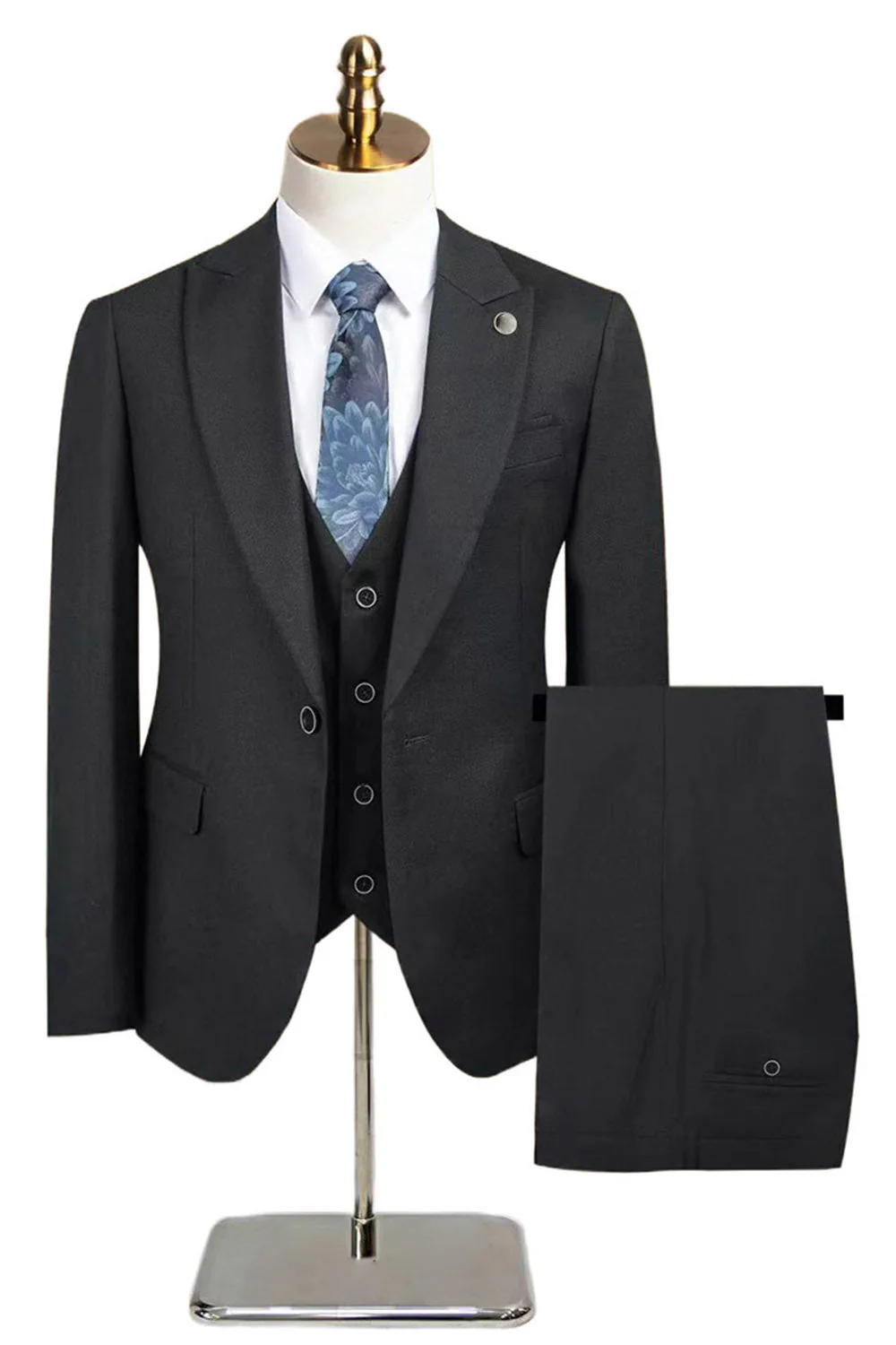 Peacock Blue Peak Repel One Button Costumes 3 pièces pour hommes - Image 9