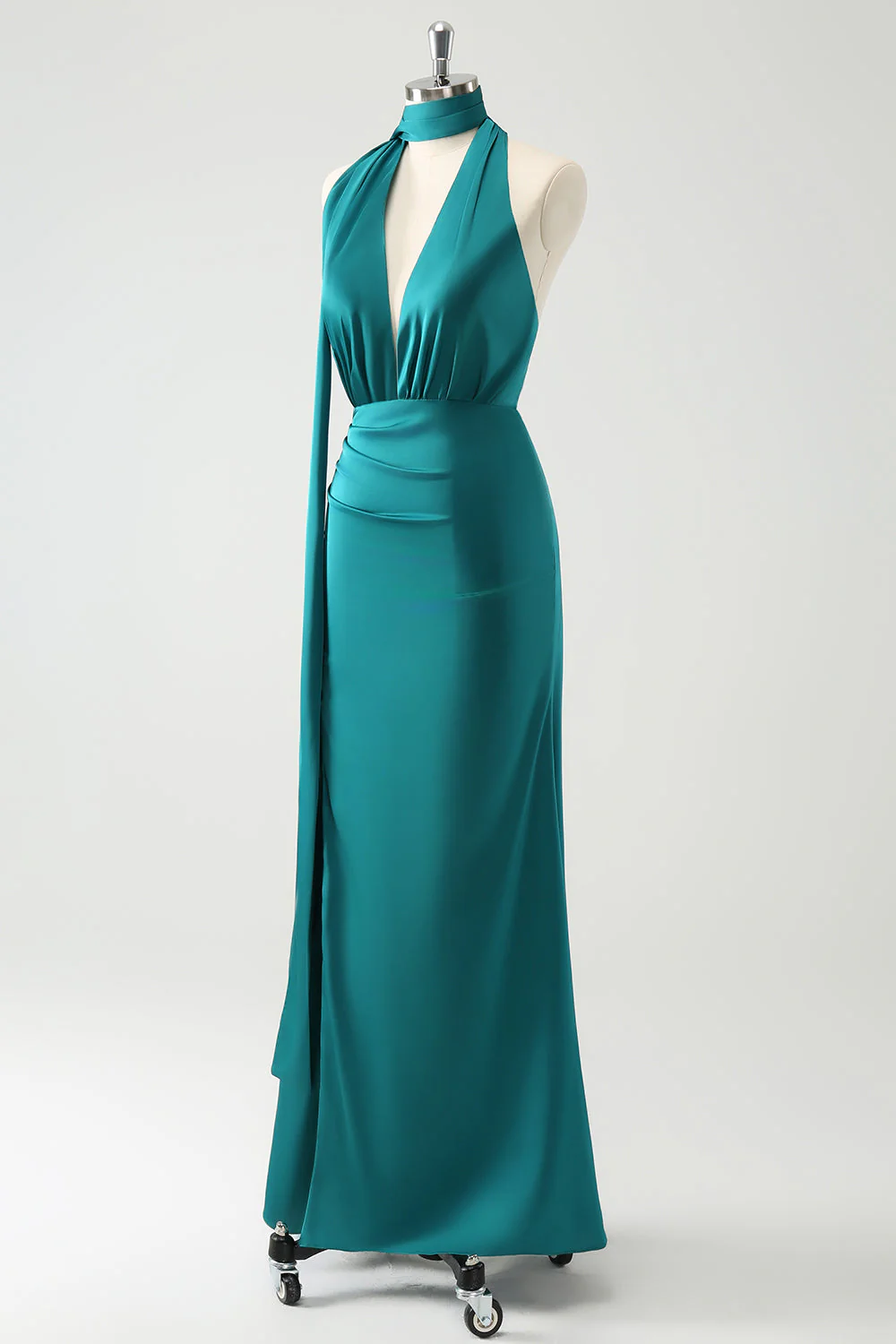 Paon Sheath V-Neck Backless Robe d’invitée de mariage avec fente - Image 3