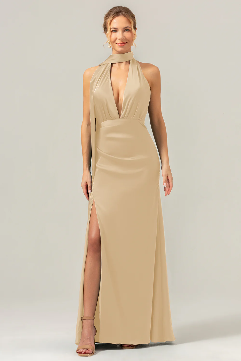 Peacock Sheath V-Neck Dos Nu Longue Robe de demoiselle d’honneur avec fente - Image 11