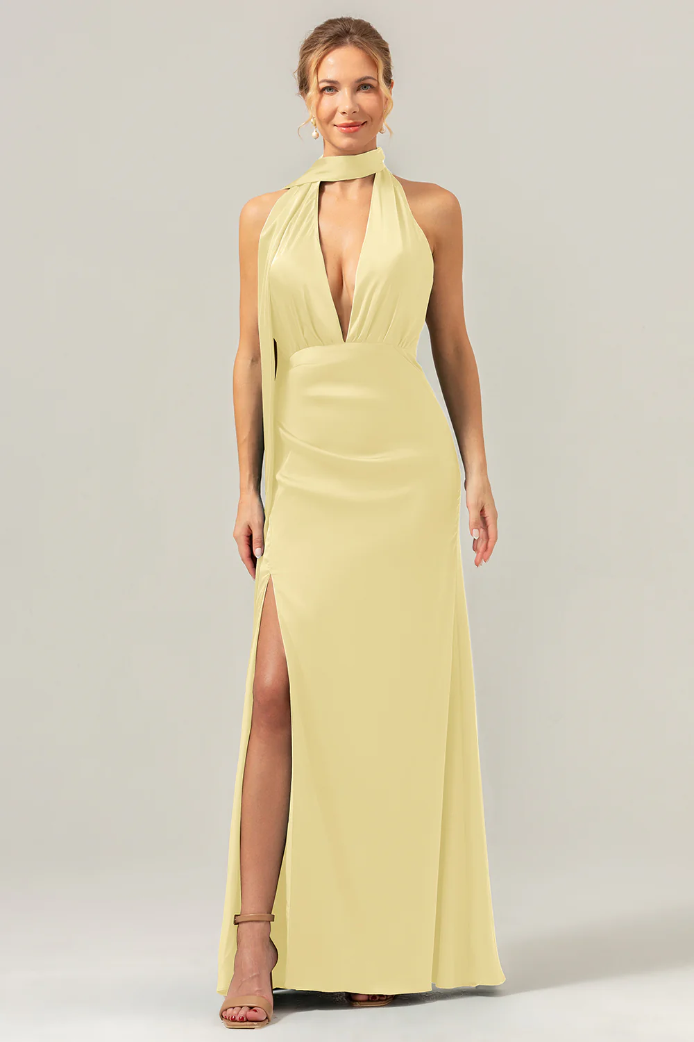 Peacock Sheath V-Neck Dos Nu Longue Robe de demoiselle d’honneur avec fente - Image 13